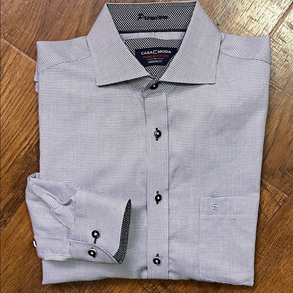 Light Blue Micro Dot Cotton Dress Shirt Premium By Casa Moda